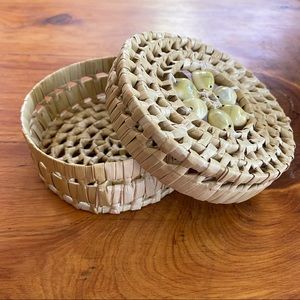 Vintage Handwoven Straw and Pukka Shell Basket